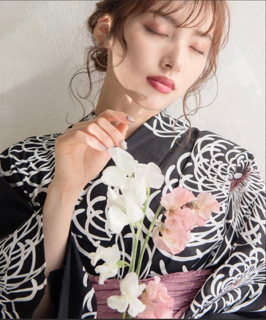 DITA ディータ 浴衣 2点セット 月夜の乱菊しらべ 黒 白 ピンク