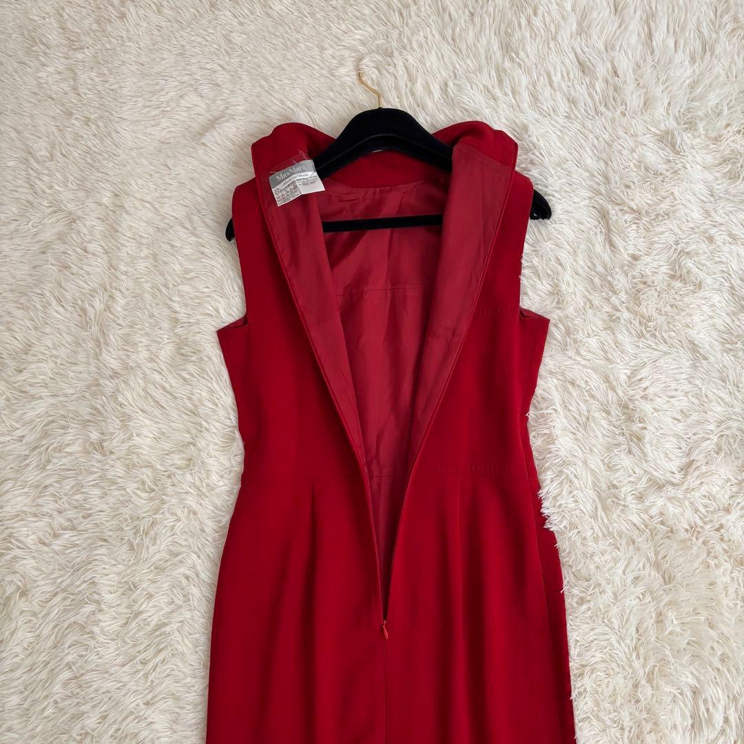 【kumako】マックスマーラ ロングワンピース ノースリーブ 赤 ウール