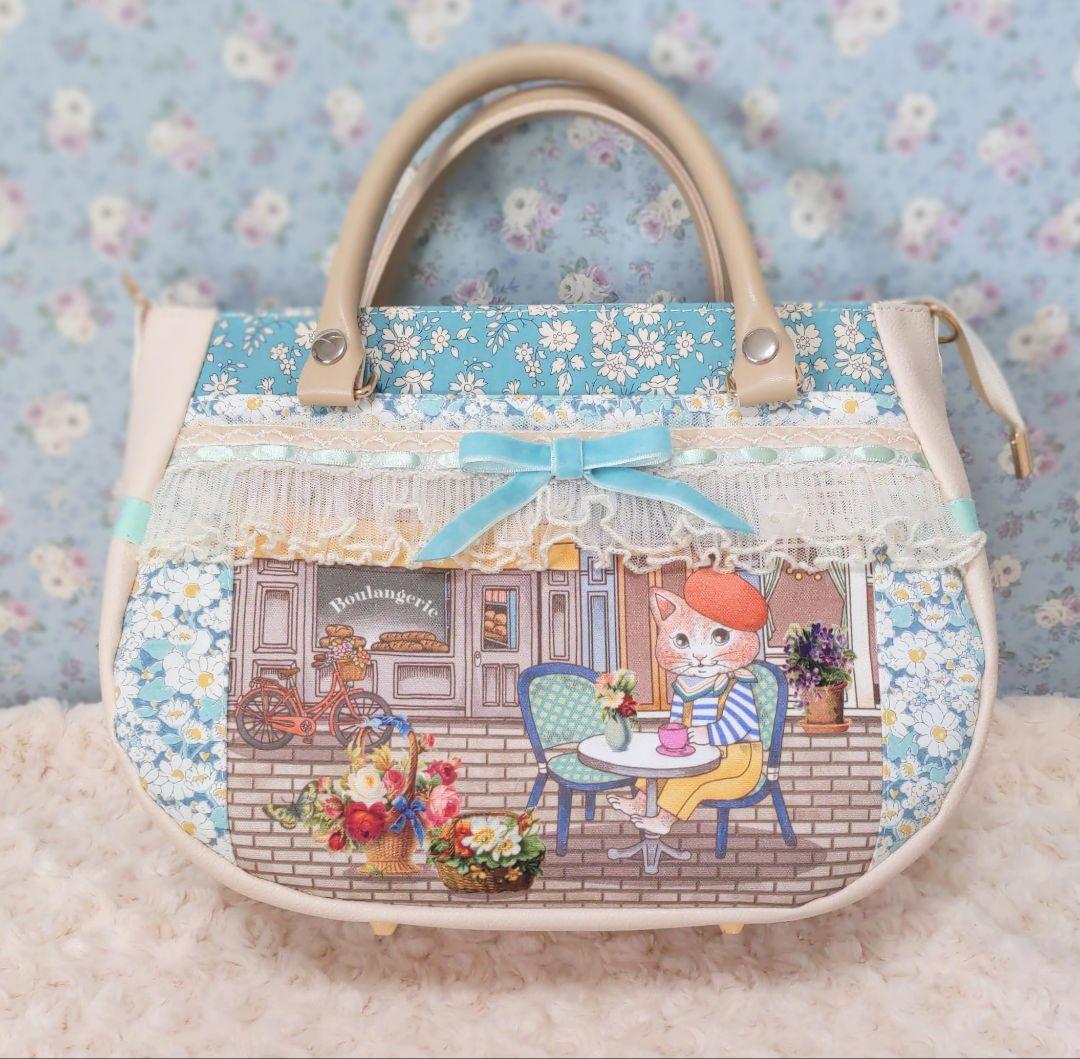 美*ち様 ハンドメイド　ジョリーフルール　パリの街並み　ネコ　ぽってりトート