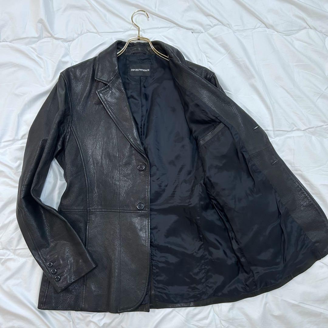 最強サイズ54 EMPORIO ARMANI レザーテーラードジャケット 本革