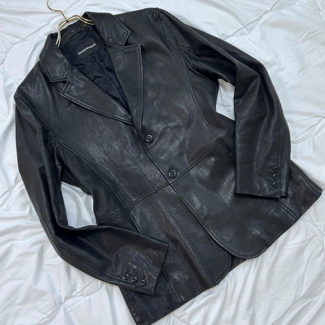 最強サイズ54 EMPORIO ARMANI レザーテーラードジャケット 本革