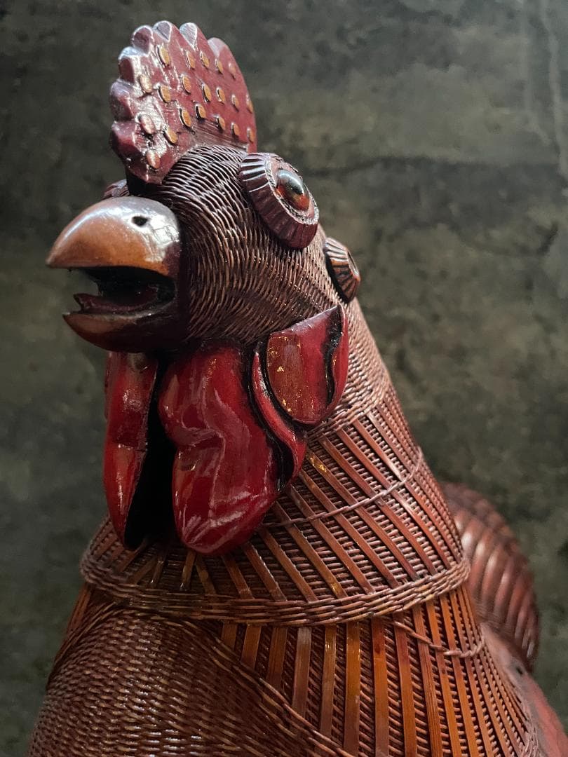 希少 1940's ヴィンテージ 上海伝統工芸 竹細工 雄鶏 ラタン オブジェ
