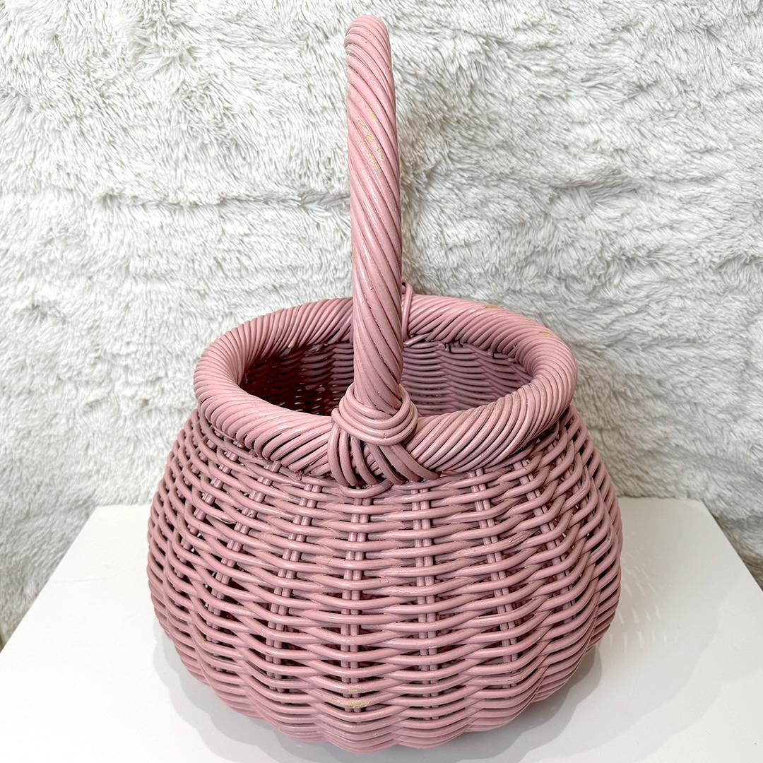 【希少】 ビッグサイズ ラタンバスケット かご ピンク 昭和レトロ インテリア