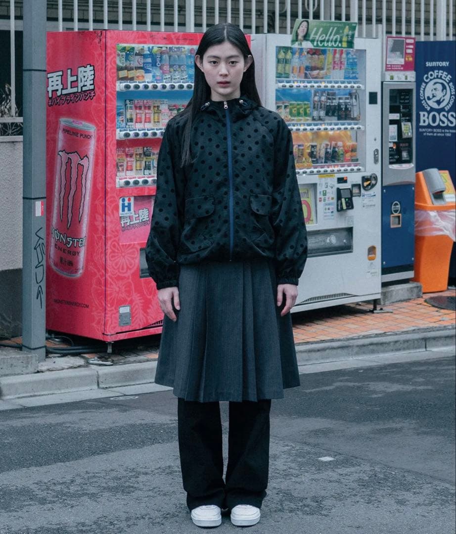 OHESHIO ドット フリル フード ウィンドブレーカー ジャンパー