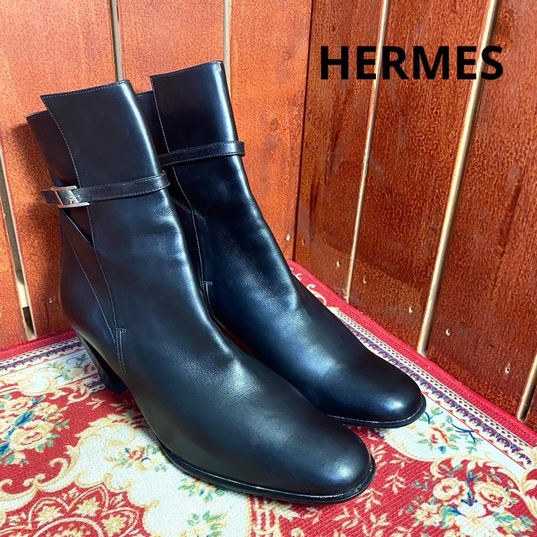 HERMES エルメス バックル アピ レザー ショートブーツ