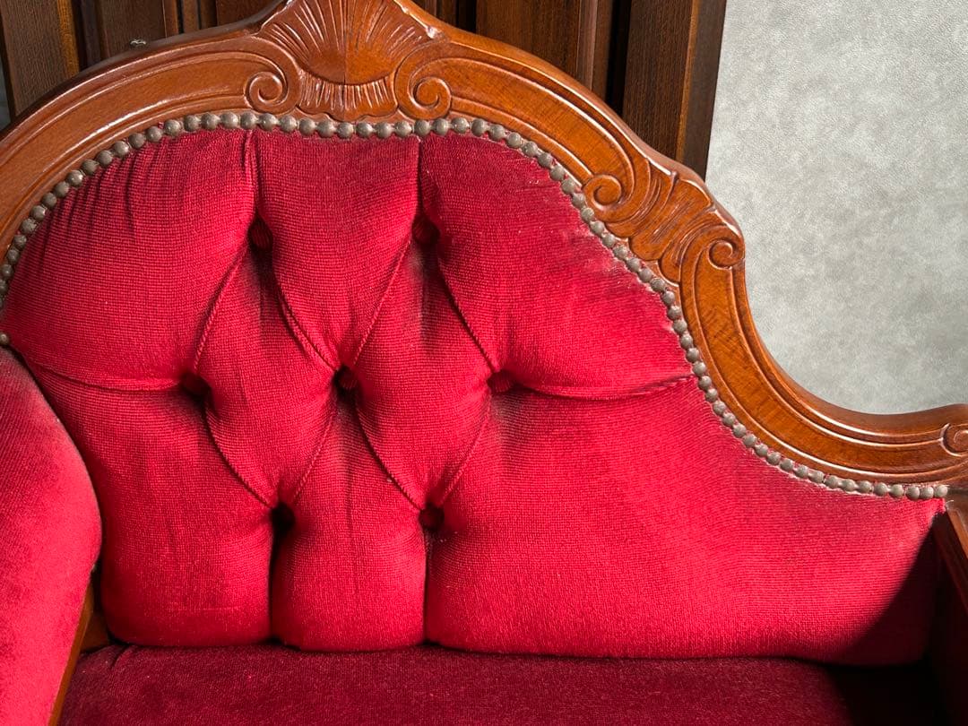 アンティーク　ビンテージ　クラシック　木彫　猫脚　レッド　テレフォンベンチ　GG