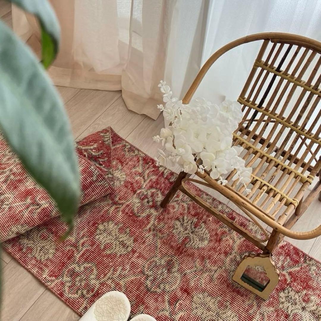 超ロング　シャビーレッド56×290✳︎紋章柄　ランナー　トルコヴィンテージラグ