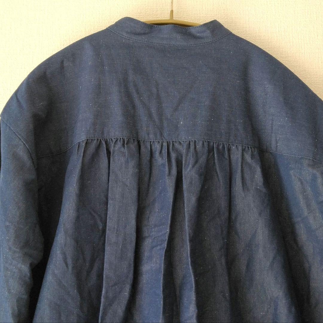 ユナイテッドアローズ UGCS フリル スタンドカラーシャツ NAVY リネン