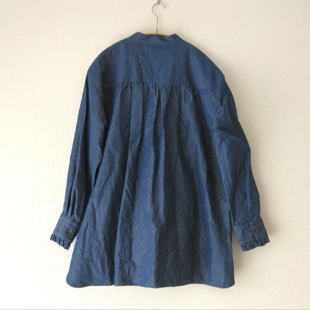 ユナイテッドアローズ UGCS フリル スタンドカラーシャツ NAVY リネン