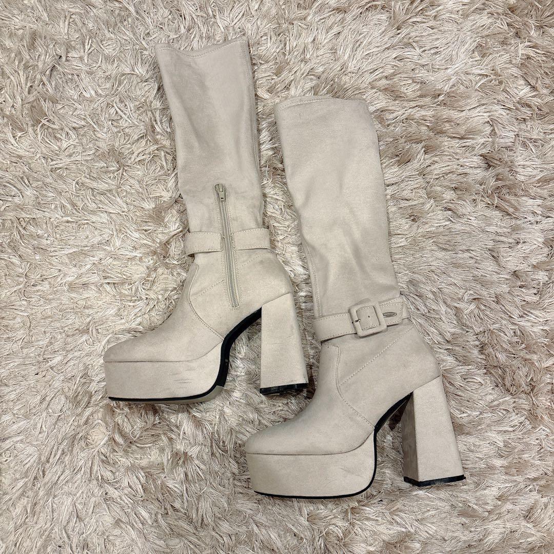 EATME バックルベルトロングブーツ アイボリー