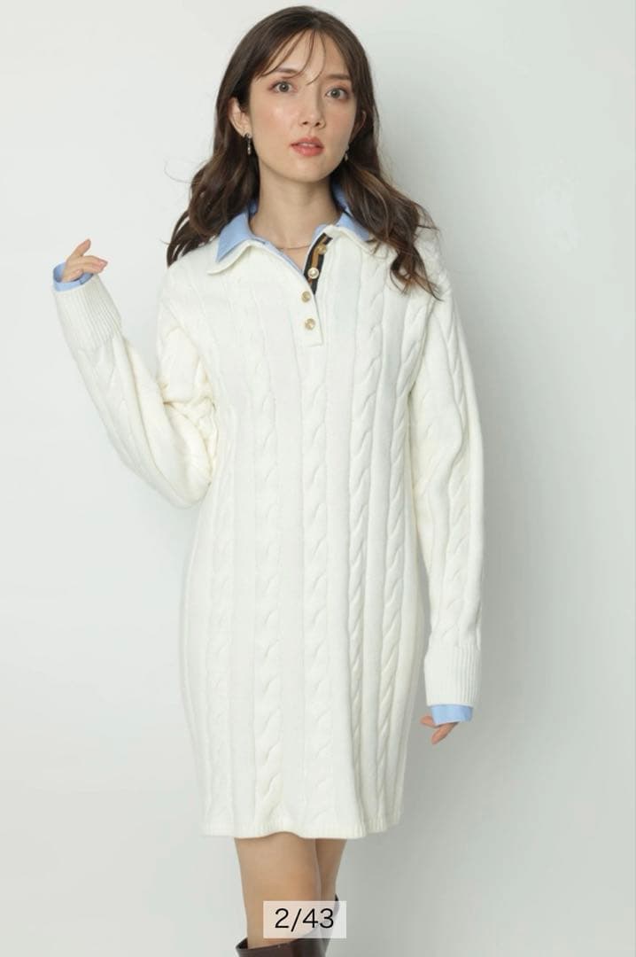 Apuweiser-riche ケーブルシャツレイヤードミニニットワンピース