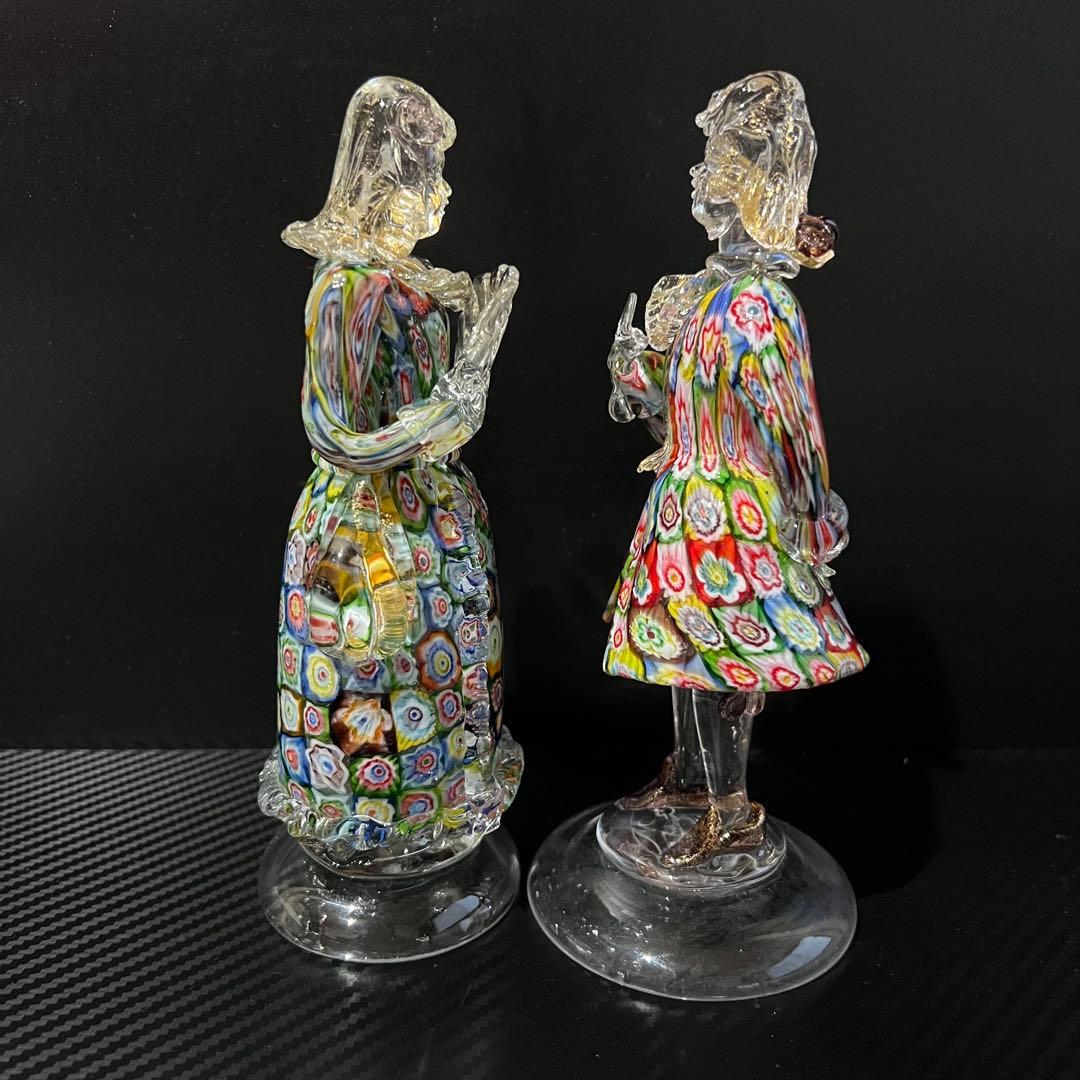 ベネチアンガラス ペア 人形 ミルフィオリ 貴族 ガラス工芸品 置物