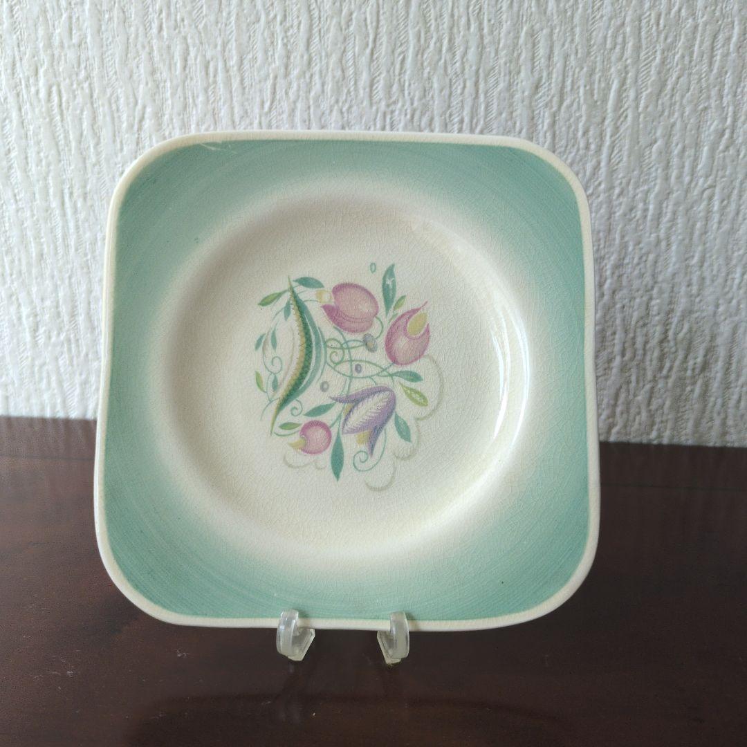 レア＊スージークーパー＊スクエアプレート＊ドレスデン＊グレービーソースボウル
