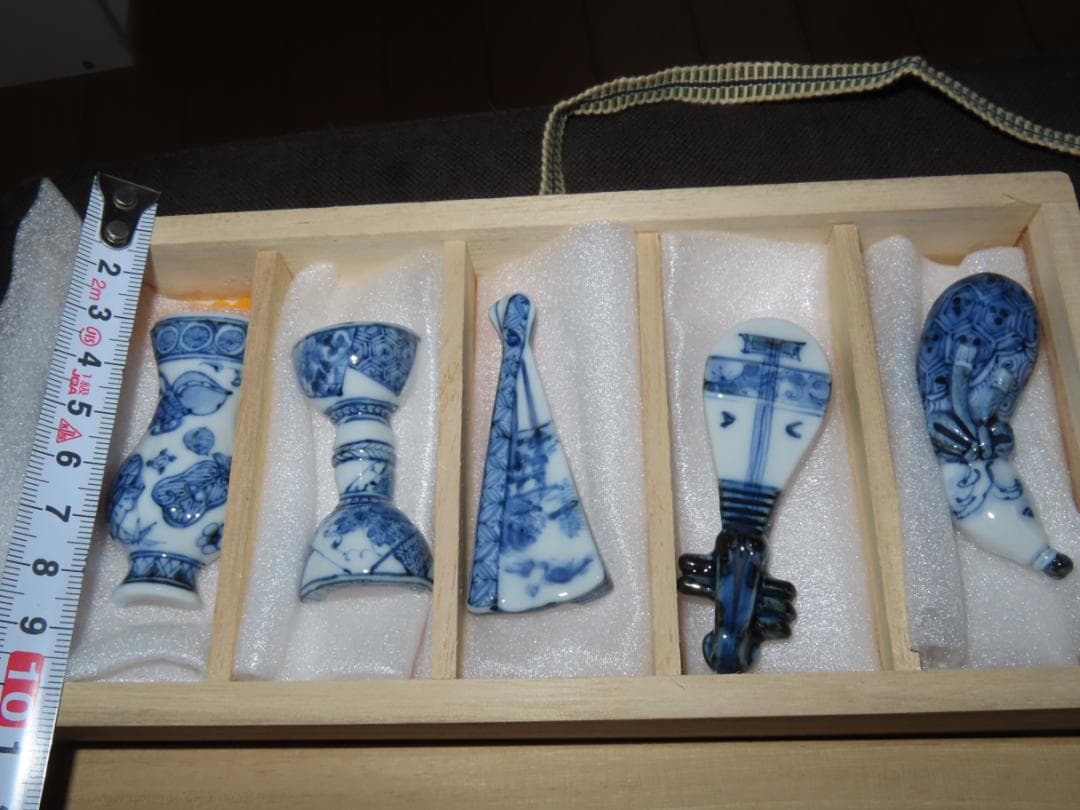 山本長佐　九谷焼 染付　箸置き　5種セット　未使用品