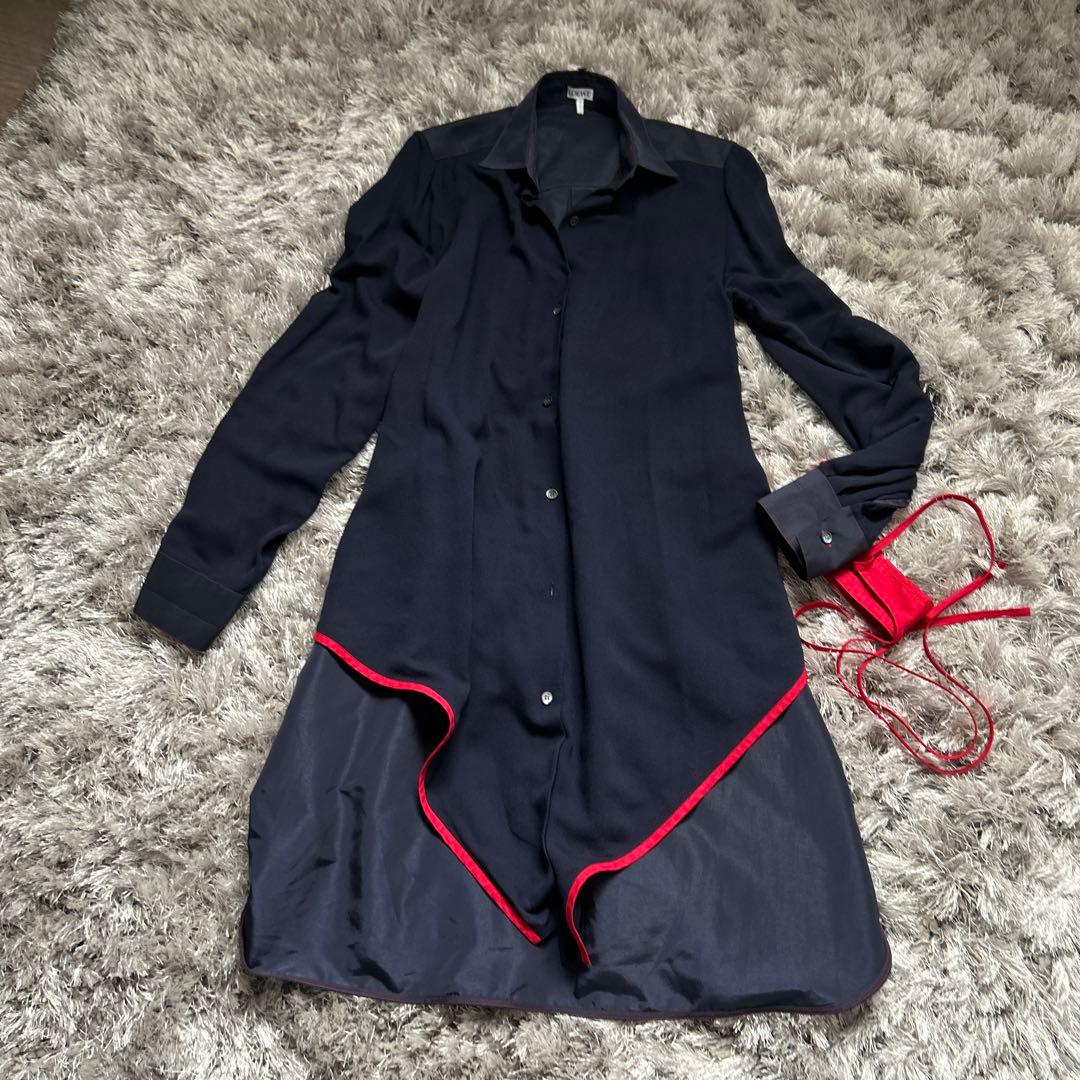 ロエベ　ロングシャツ　シャツドレス　袖シースルー　ターンアップ