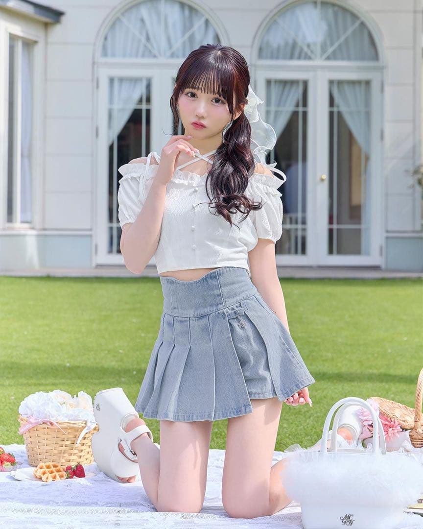 ミシェルマカロン 美脚デニムスカパン ライトブルー