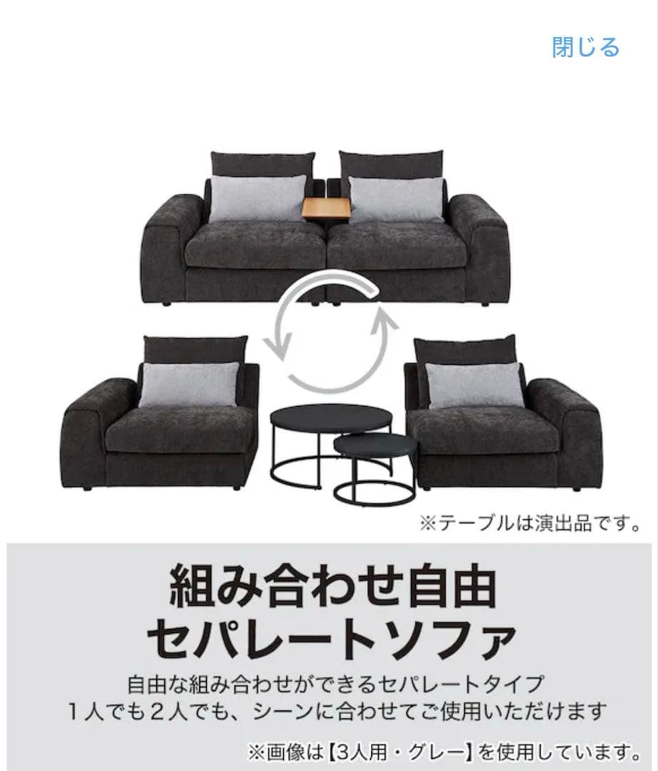 ゆ*ゆ様 2人掛けセパレートソファ 布張りタイプ (LB04 GY)