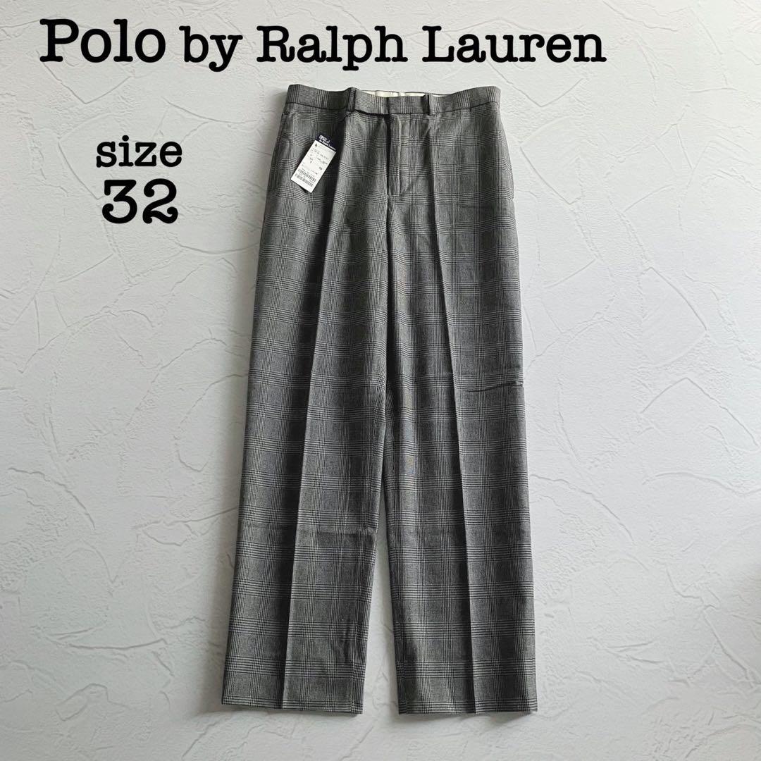 【新品未使用】ポロラルフローレン グレンチェック コットン ウール スラックス