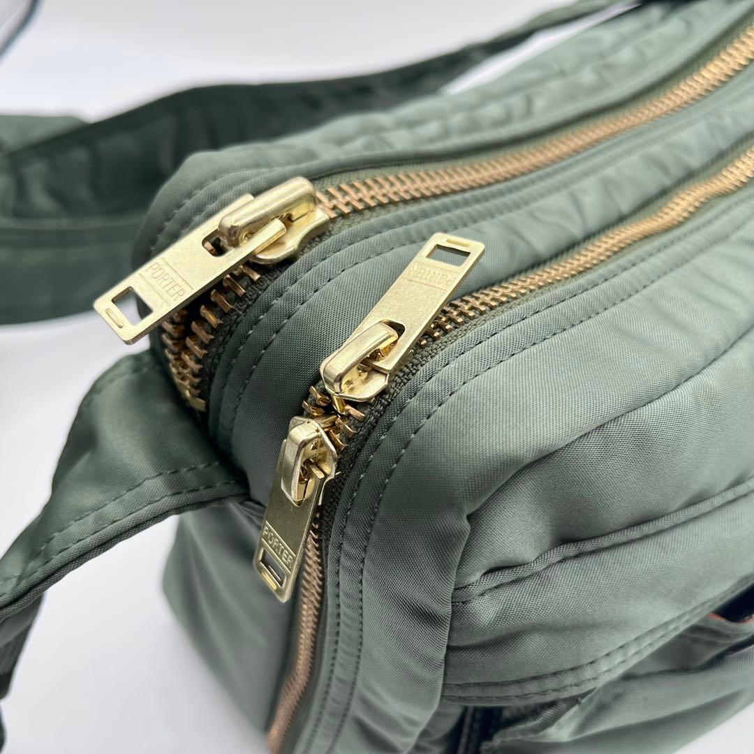 未使用◎2層/PORTER セージグリーン ショルダーバッグ タンカー 緑