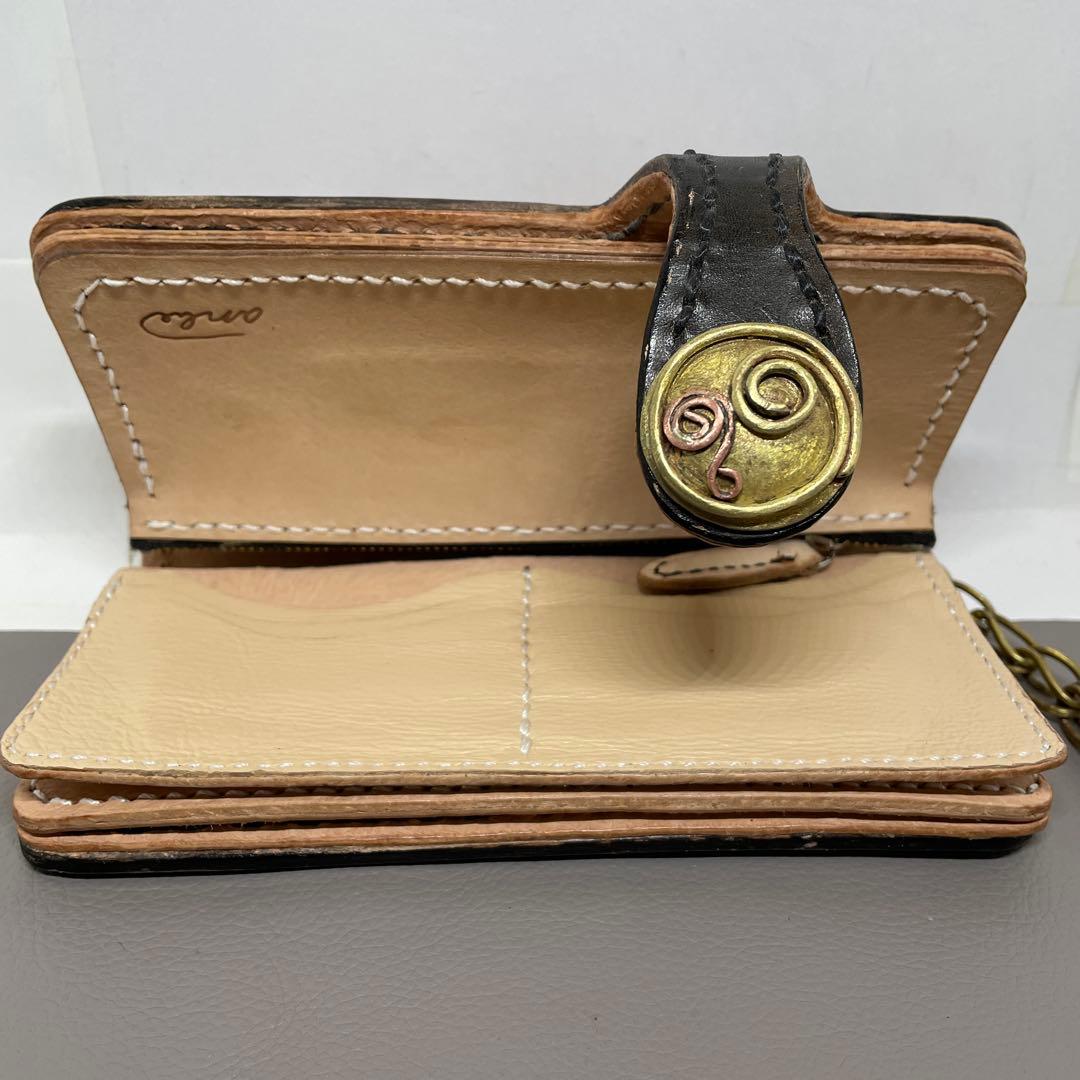 ロングウォレット　手縫い　ウォレットチェーン　ちょっとビンテージ