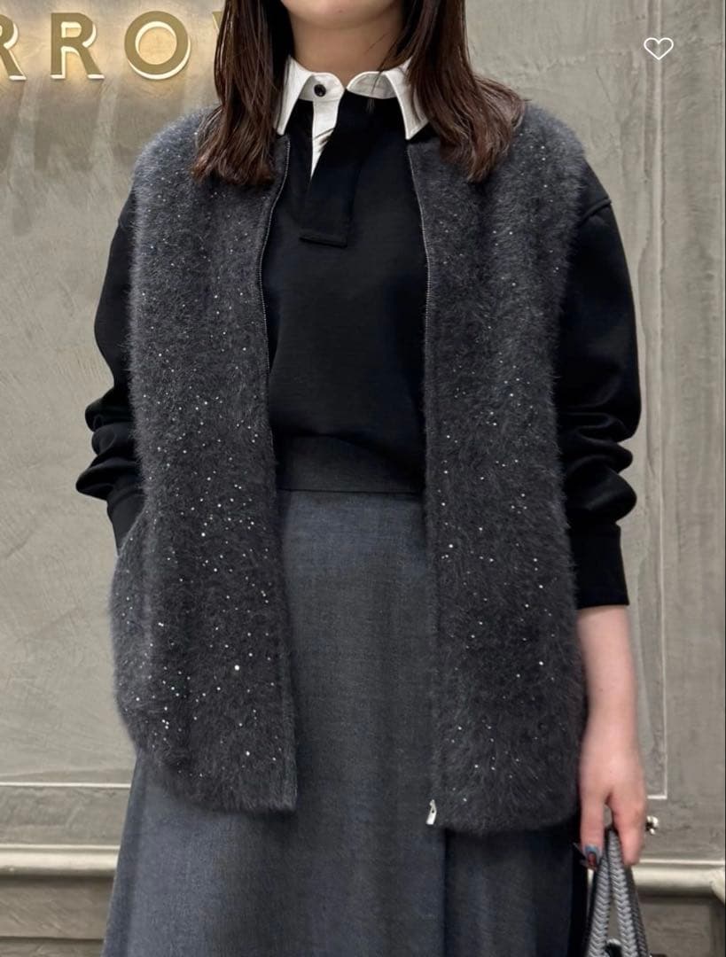 2025AW 現行品　フォックスカシミヤ スパンコール ジップ ベスト