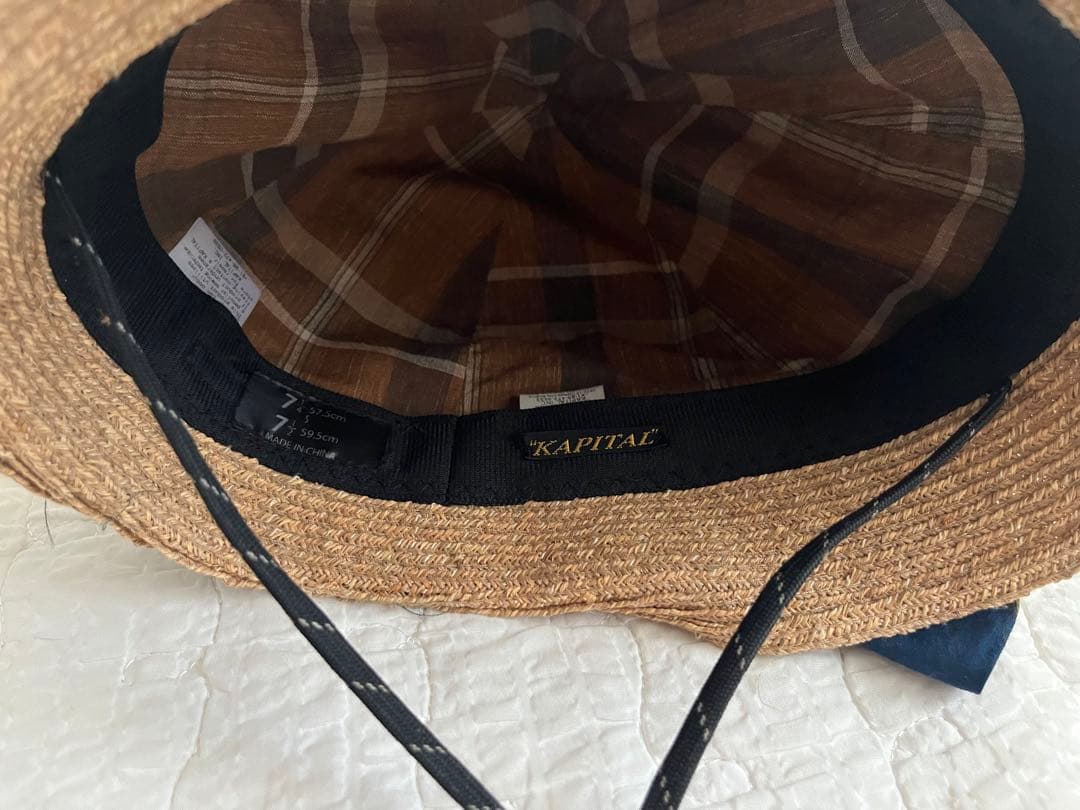 KAPITAL リボン付き麦わら帽子 7 1/4 ベージュ/ネイビー