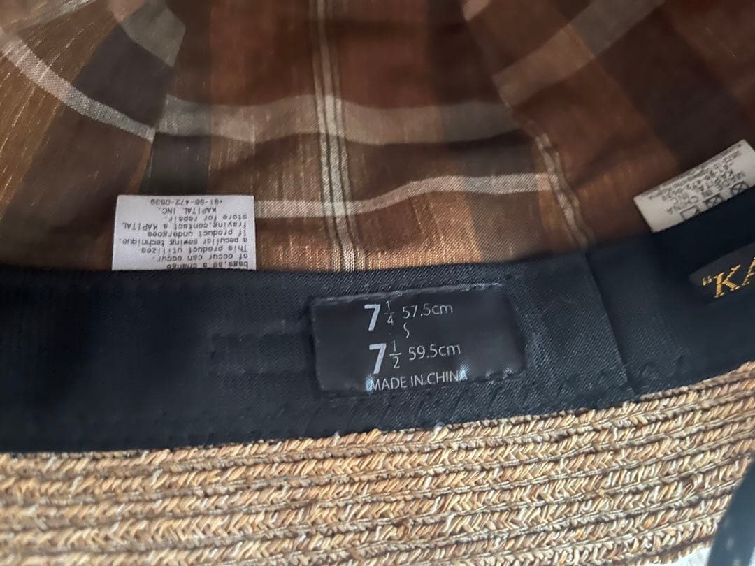 KAPITAL リボン付き麦わら帽子 7 1/4 ベージュ/ネイビー