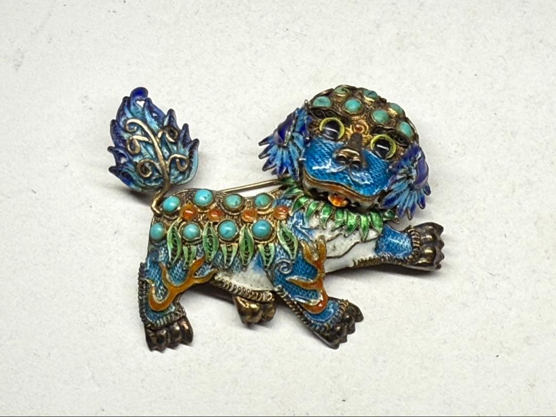 中国アンティークブローチジュエリー 獅子ヴィンテージ