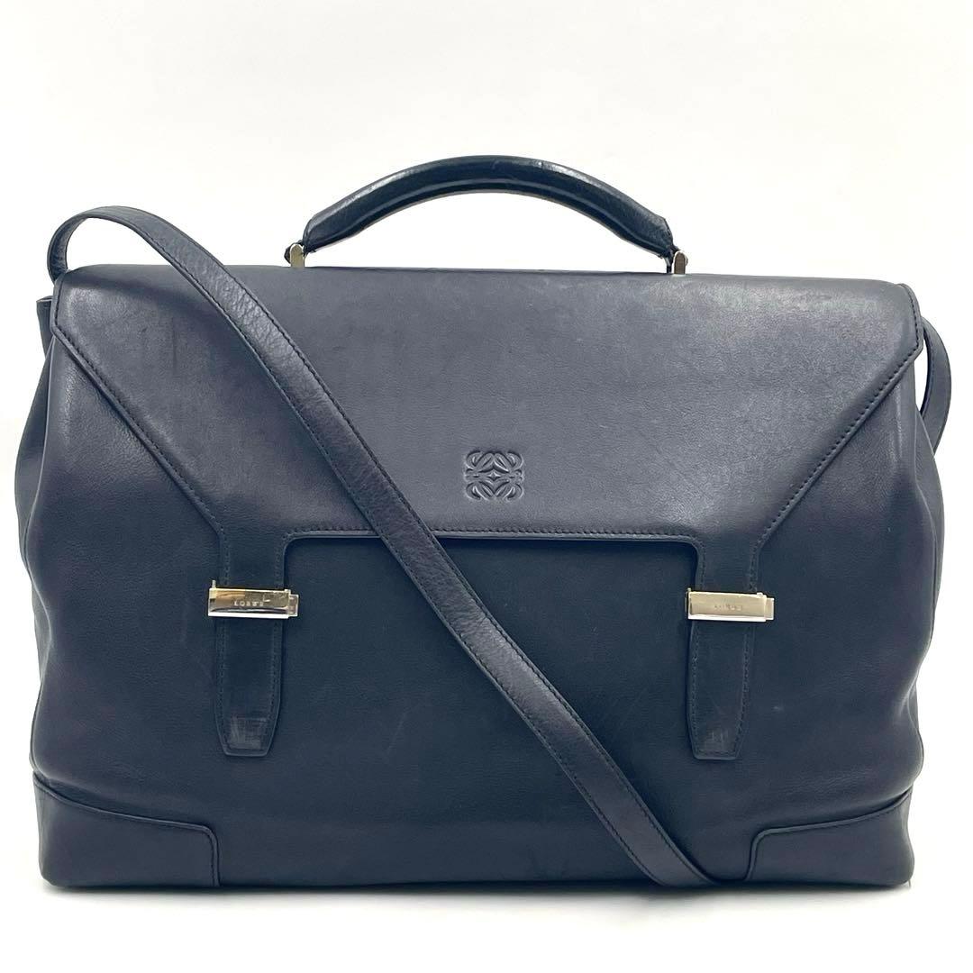 【美品】LOEWEロエベ ビジネスバッグ 2way メンズ レザー アナグラム