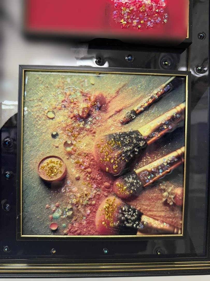 アートパネル　水晶絵　レッド　コスメ　ピンク　美容　キラキラ　赤　壁掛け　額