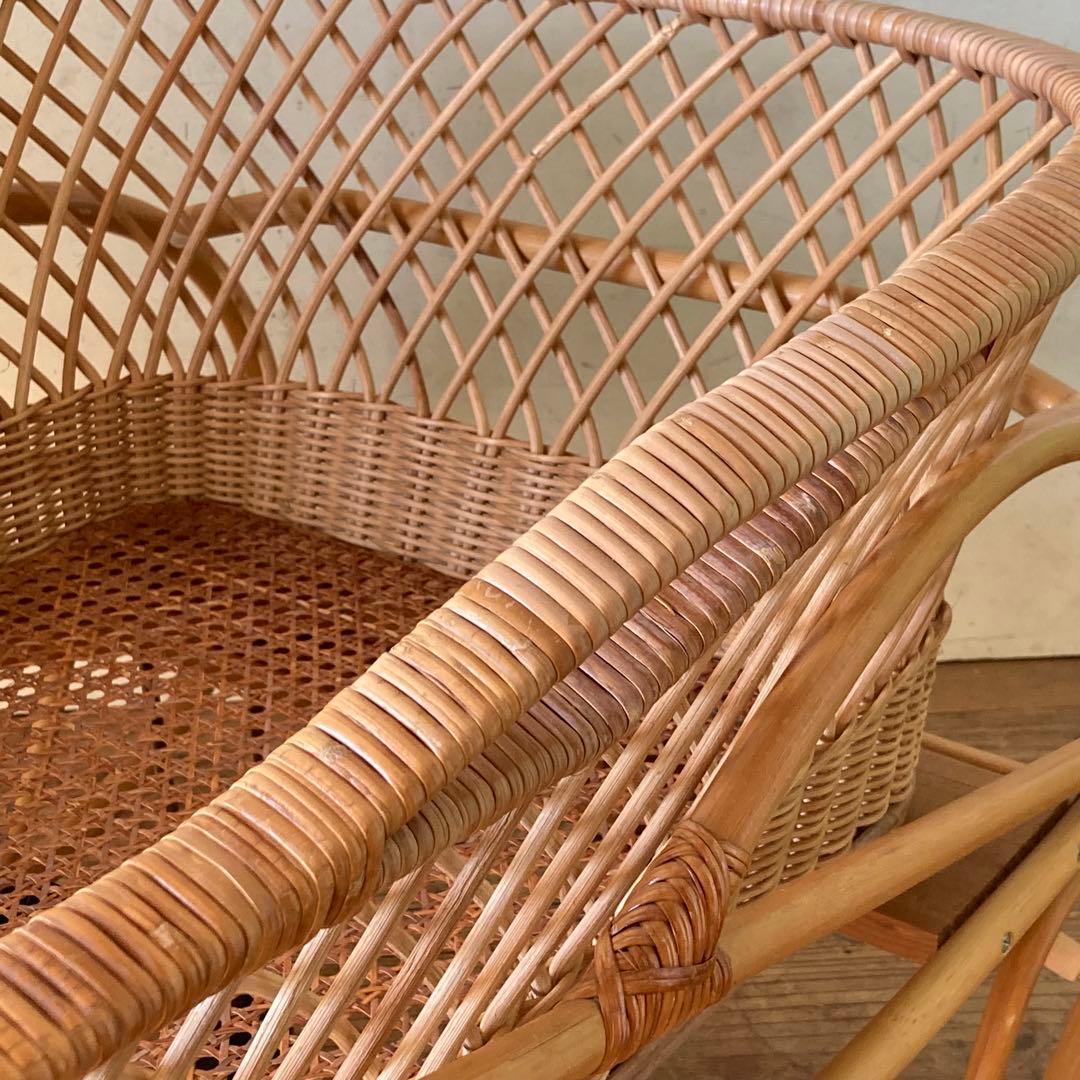 ヴィンテージラタン ベビーベッド 折り畳み キャスター クーファン アンティーク