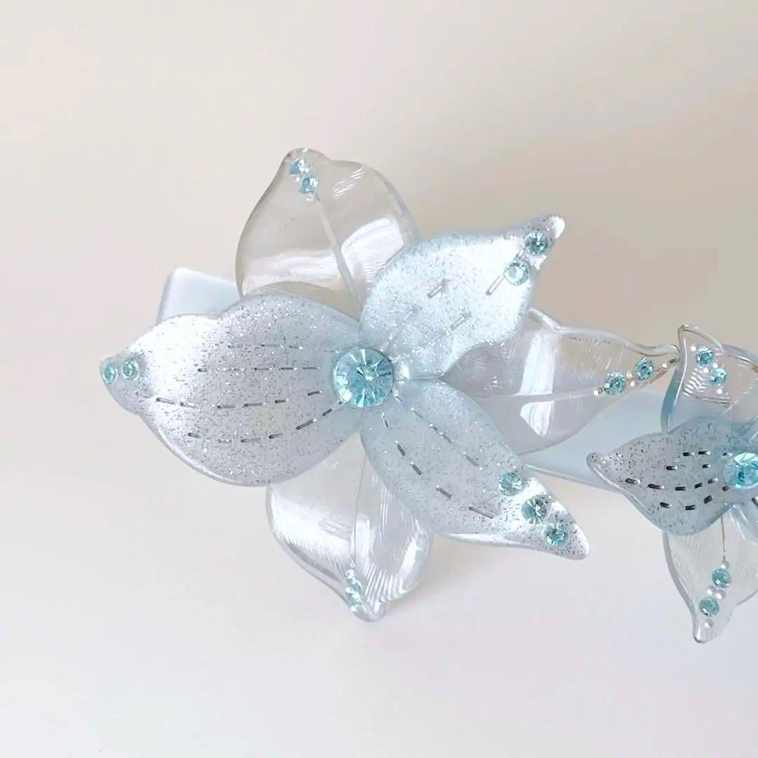 【状態良好】アレクサンドルドゥパリ バレッタ お花モチーフ 水色