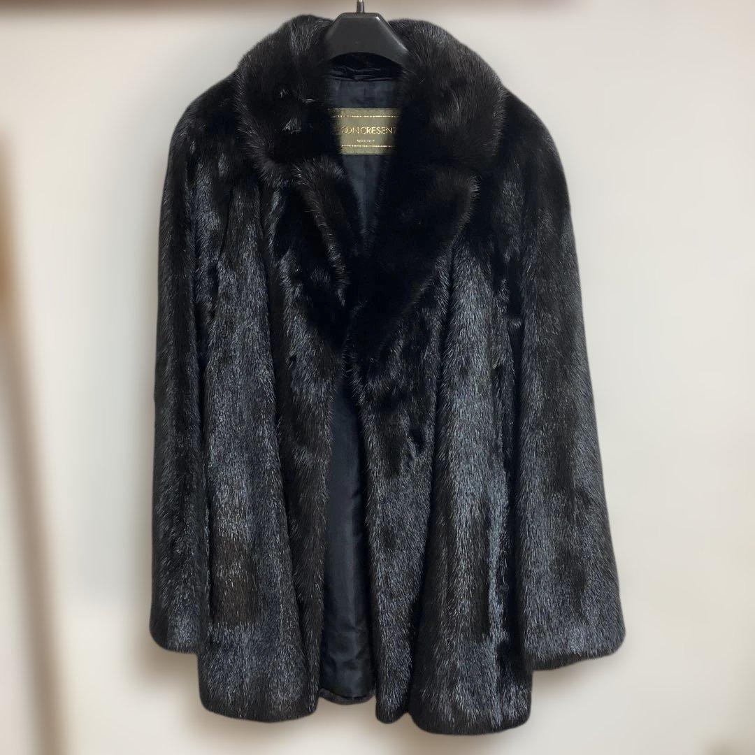 ムーンバット ミンク 毛皮コート リアルファー ブラック