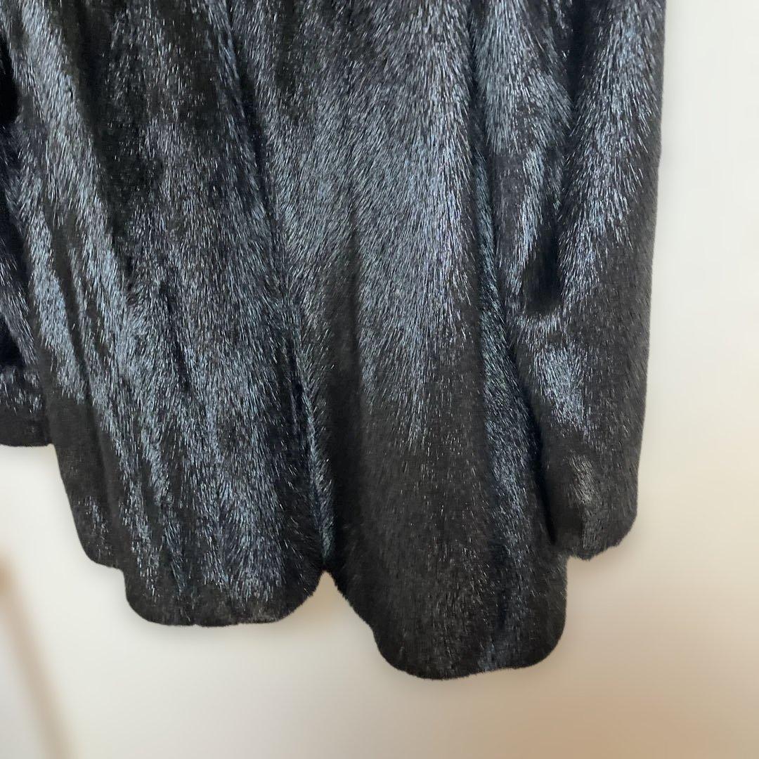 ムーンバット ミンク 毛皮コート リアルファー ブラック