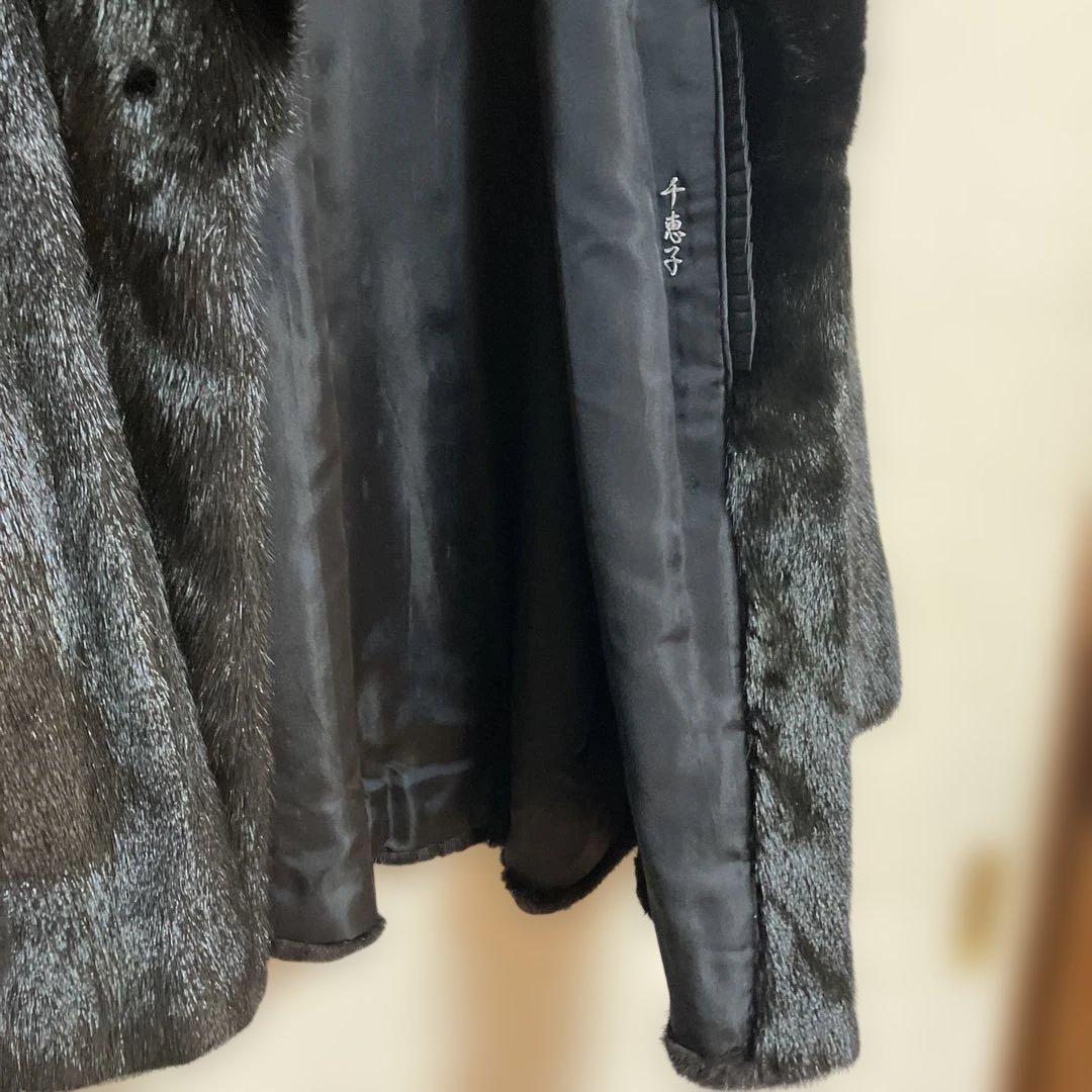 ムーンバット ミンク 毛皮コート リアルファー ブラック