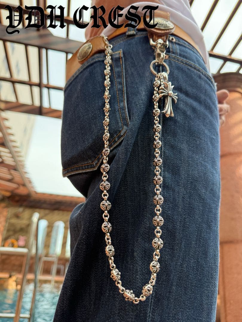 新入荷　バイカー必須　フラワークロスウォレットチェーン　刻印有り　MLCN