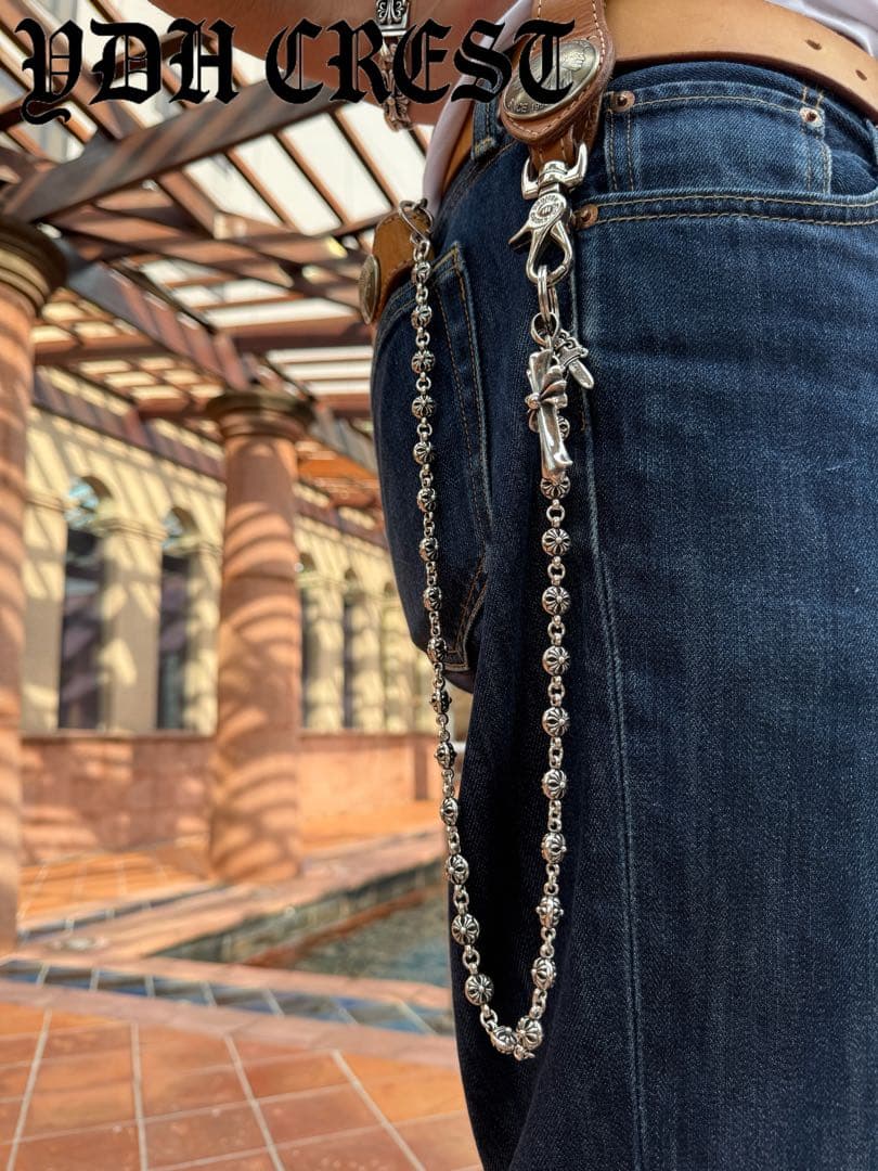 新入荷　バイカー必須　フラワークロスウォレットチェーン　刻印有り　MLCN