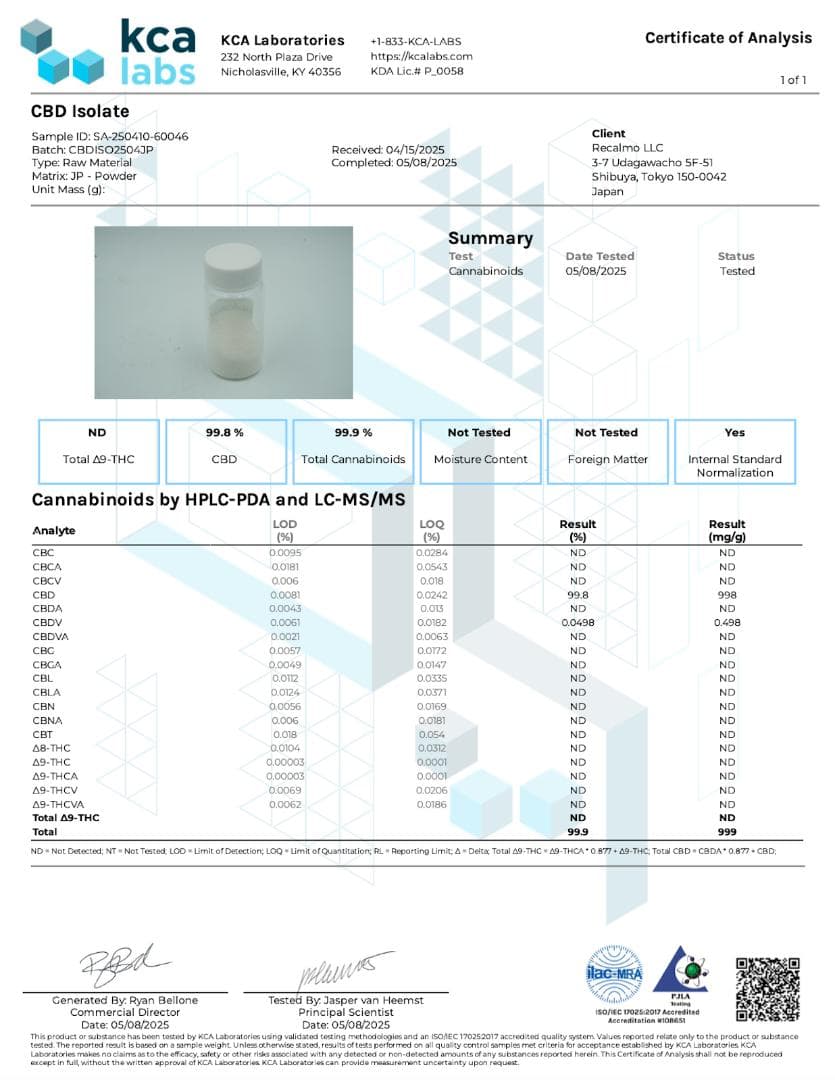 CBD アイソレート パウダー 100g｜THCフリー・アメリカ産