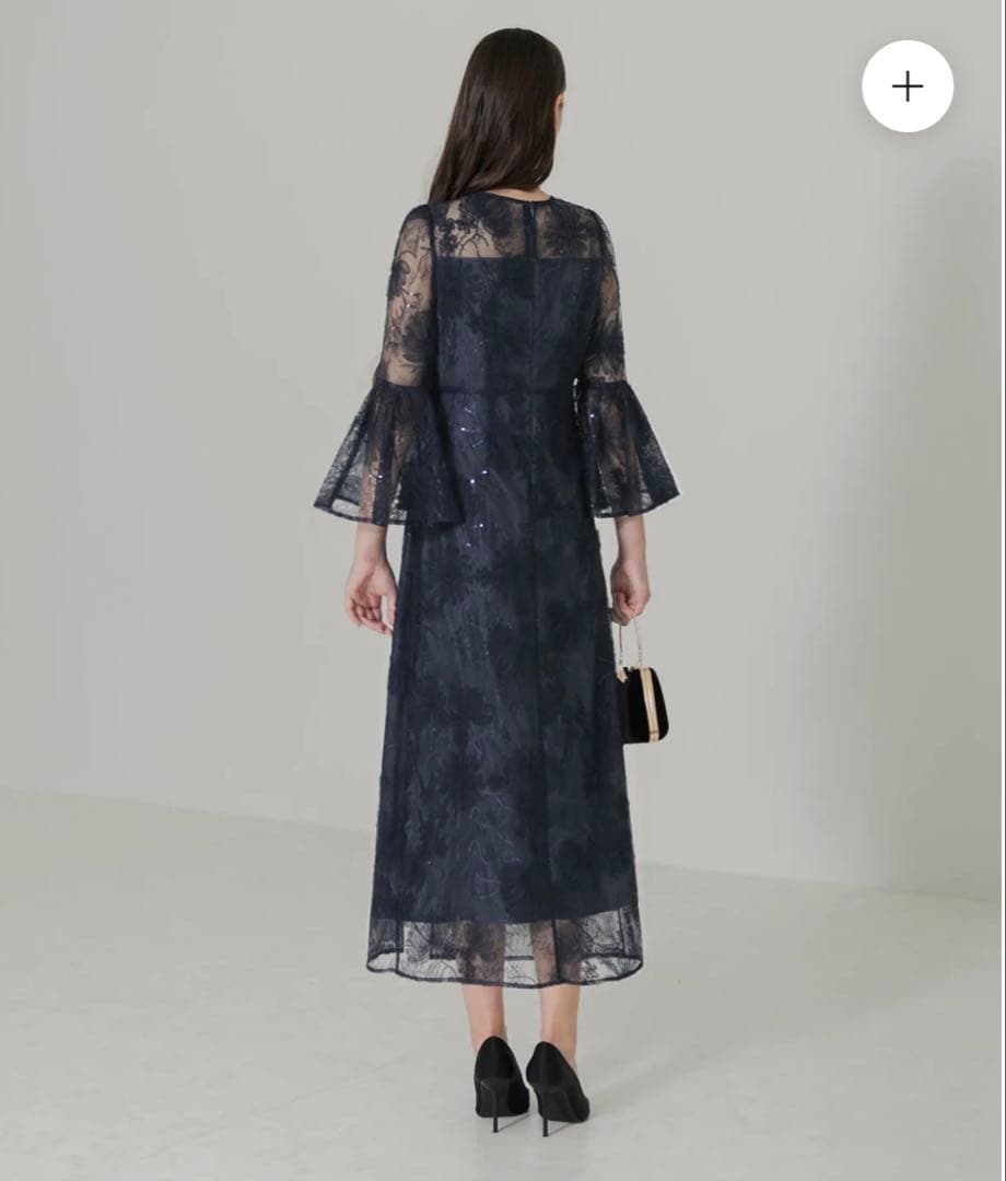 Leja スパンコールレーススリーブIラインロングワンピースドレス　現物写真あり