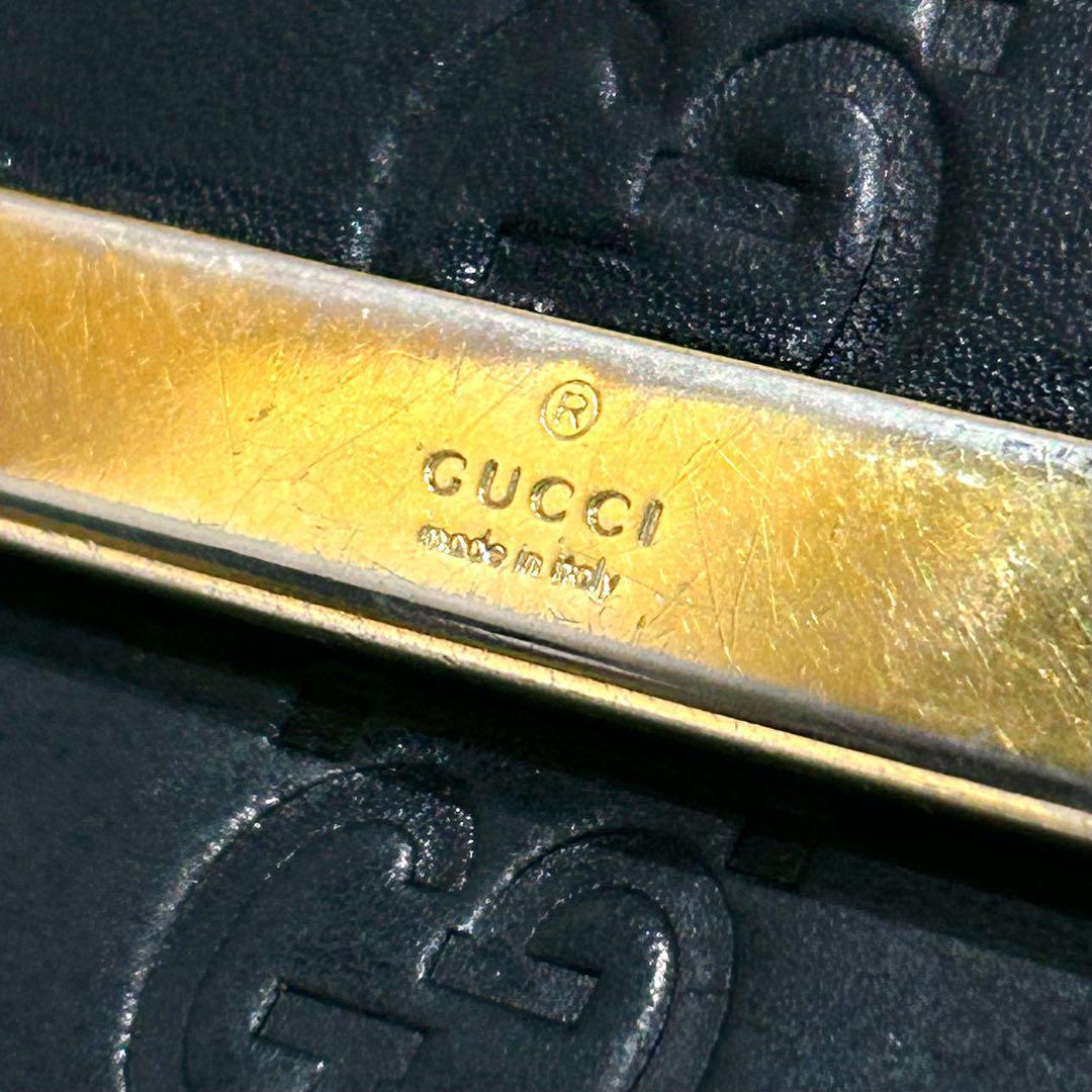 GUCCI グッチ 長財布 黒 GG ロゴプレート シマ レザー ブラック 美品