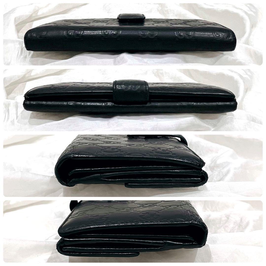 GUCCI グッチ 長財布 黒 GG ロゴプレート シマ レザー ブラック 美品