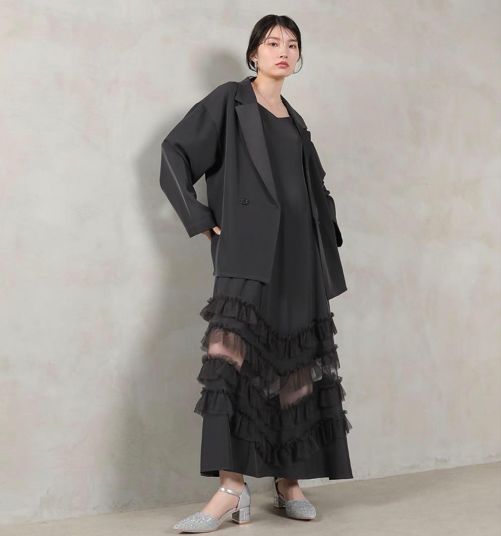 裾フリルキャミワンピース オーバーサイズジャケット 2点セット ドレス