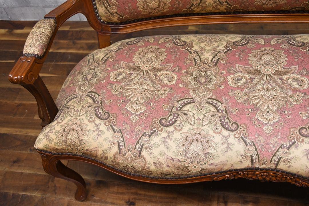 EHK17 イタリア製 猫脚 彫刻 セティ 2人掛けソファ 単鋲打ち ロココ調