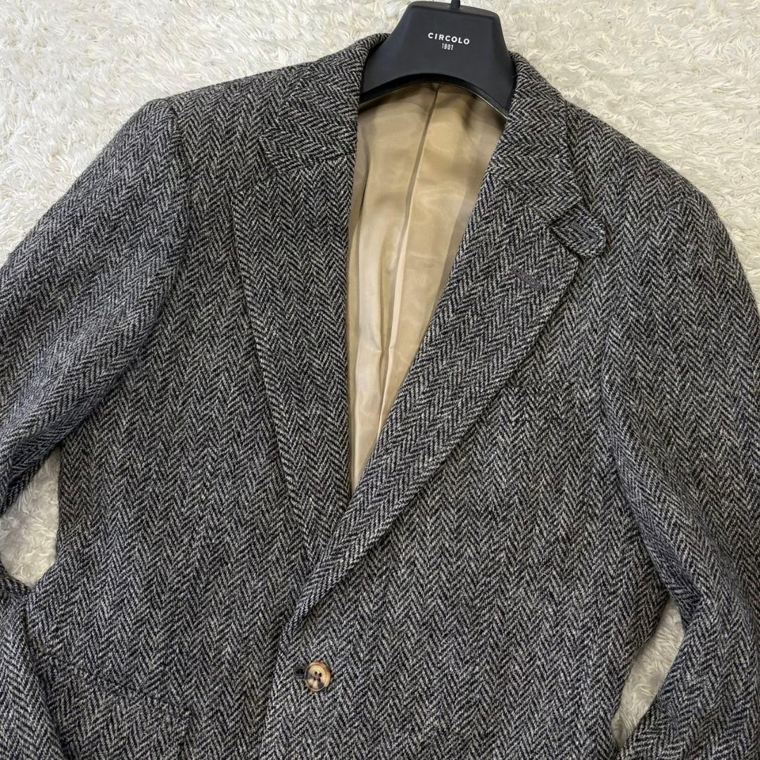 ハリスツイード テーラードジャケット 総柄 ヘリンボーン M チャコールグレー