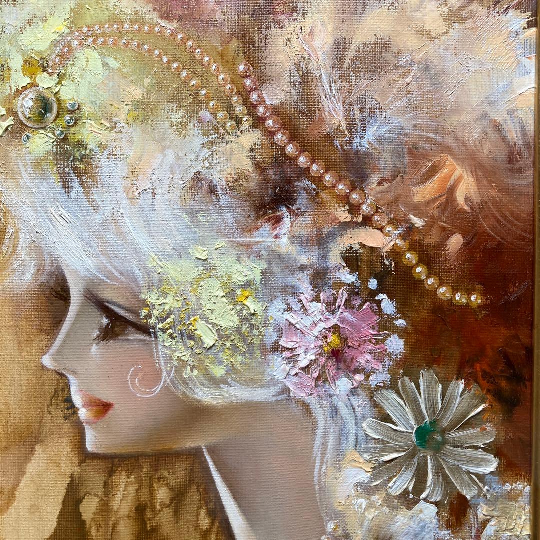 鶴岡義雄『マドモアゼル』額56×47絵薬33×24F4サイズ