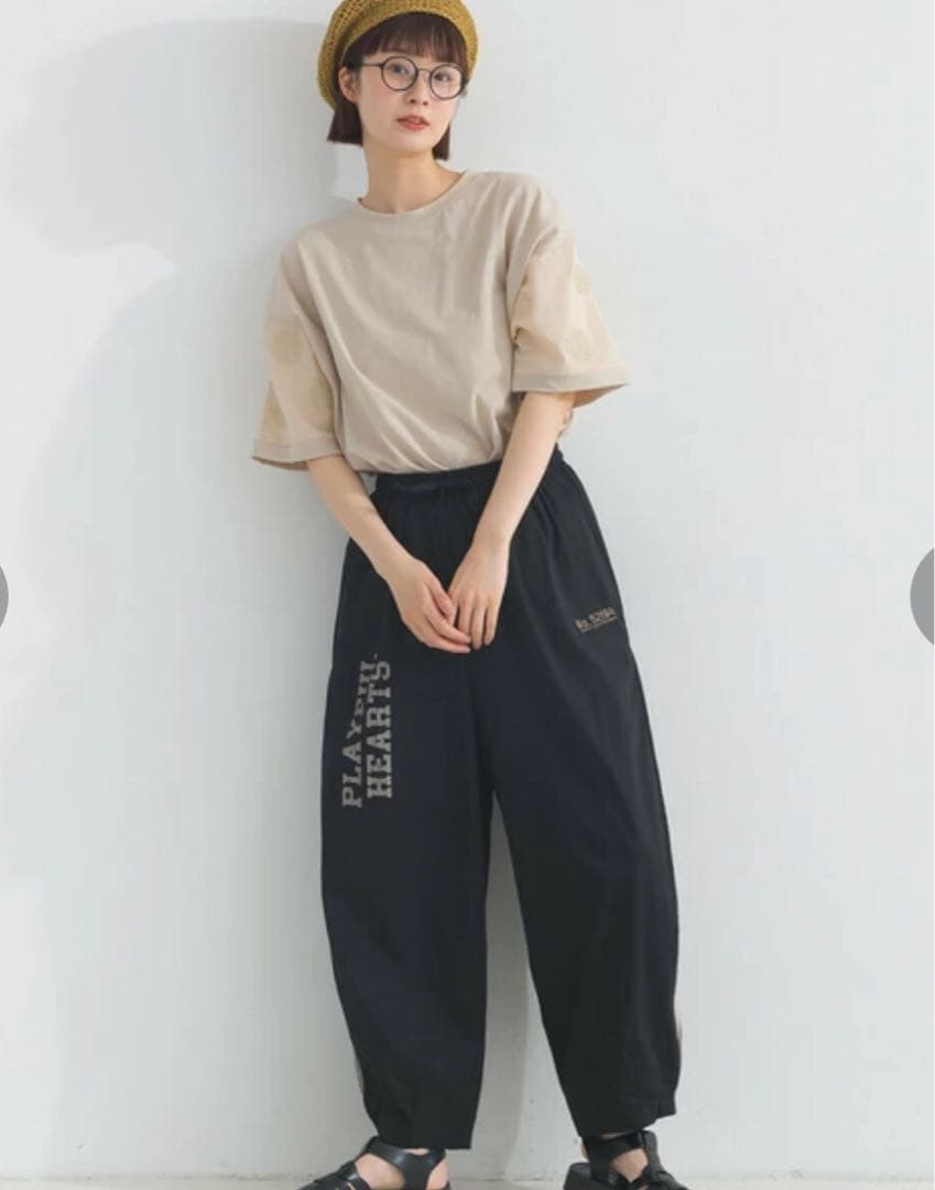 いろはサン IRIEY ツイル脇タックマルチロゴパンツ クロ ベージュ