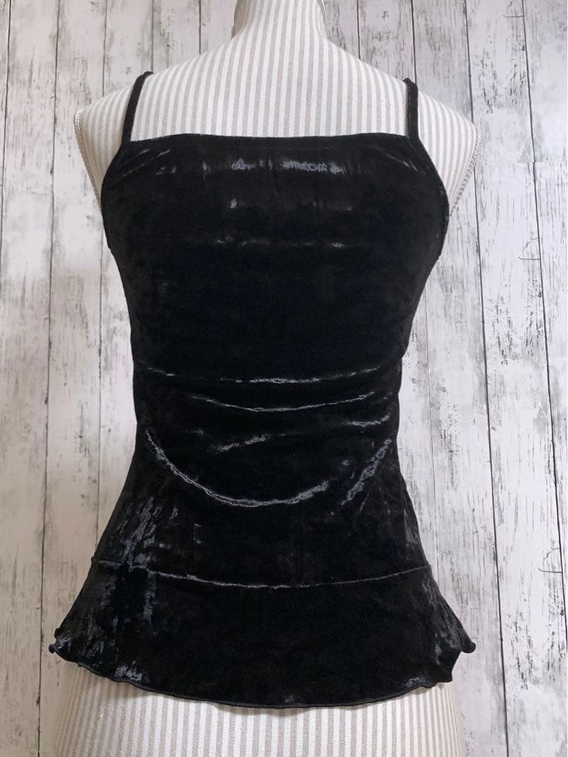 フェアリーグランジ レース リボン フリル ローズ ベロアキャミソールY2K古着