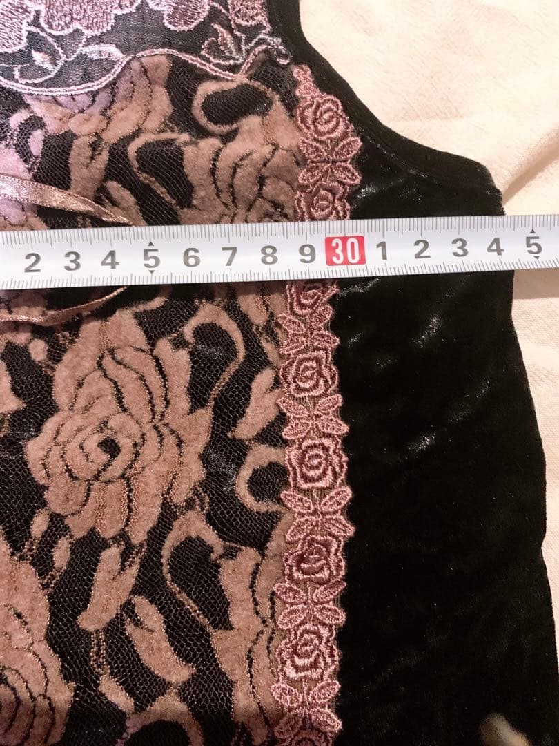 フェアリーグランジ レース リボン フリル ローズ ベロアキャミソールY2K古着