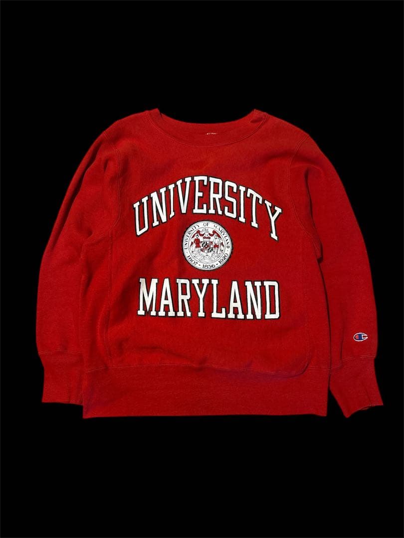 90s Championリバースウィーブ刺繍タグUSA製メリーランド3段ロゴ