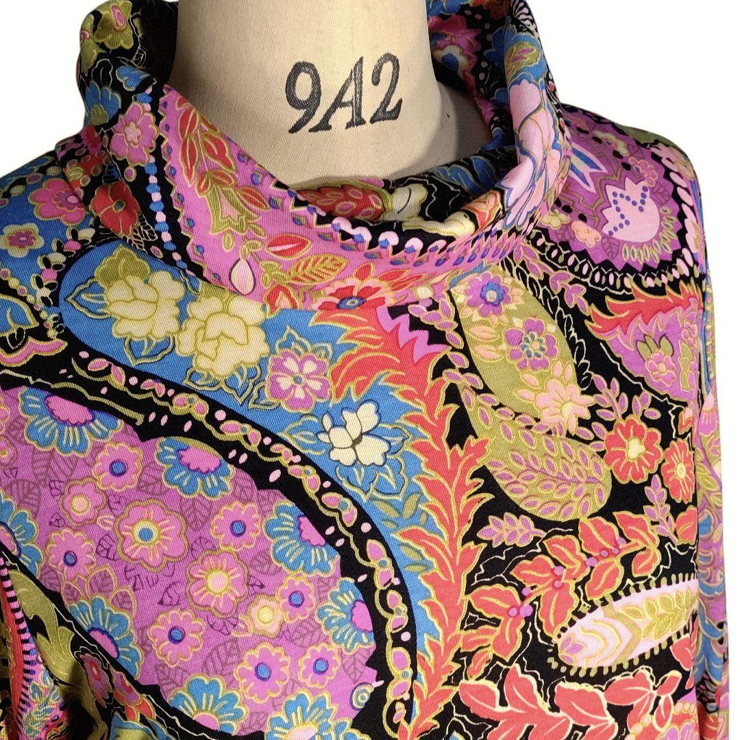 ☆ LEONARD シルク混 ハイネック フラワー&ペイズリー柄 長袖カットソー